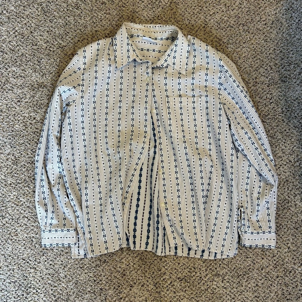 Alfred Dunner Men's Blue and White Patterned Shirt Jacket